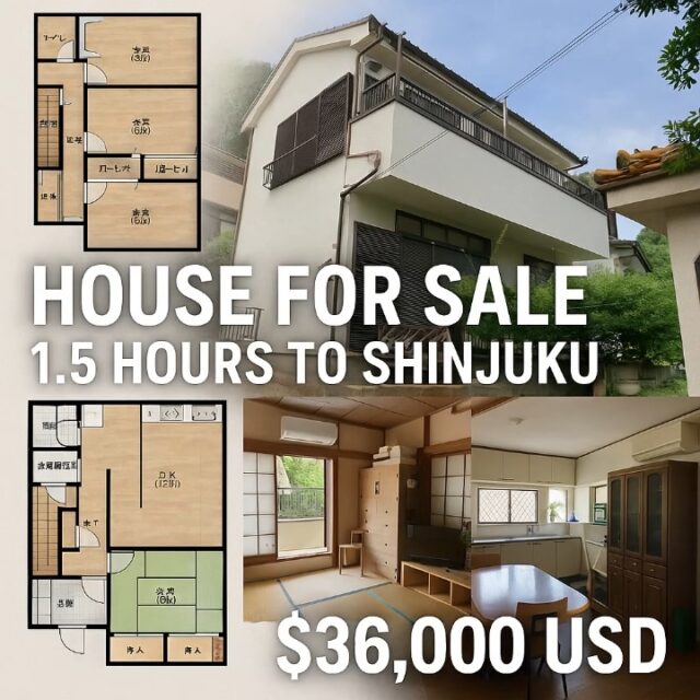 🏡 2-Story Traditional Japanese House for Sale – Only ¥5.8M!
📍 Hannō City, Saitama (1.5 hrs from Shinjuku)
🛏 4 Bedrooms | 🍽 12-tatami Dining Kitchen | 🛁 Bath & Toilet Separate
Escape the city and live in peaceful greenery. This charming 2-story home features:
✨ 3 Western rooms with wood flooring
🪟 1 Traditional Japanese tatami room
🧺 Spacious kitchen & dining
🧼 Indoor laundry + washbasin
🚽 Toilet with eco sink
🛁 Deep stainless Japanese bath
🌿 Calm neighborhood near nature
✅ Freehold
✅ Vacant and ready to move in
✅ Great for vacation home or rental investment(airbnb)
💴 Price: ¥5,800,000 (~$36,000 USD)
🚉 Access: 5 min walk to Agano Station (Seibu Chichibu Line)
🏡 日本兩層樓傳統住宅出售 – 只要日幣 580 萬!
📍 埼玉縣飯能市(距新宿約1.5小時)
🛏 4 房 | 🍽 12榻榻米大餐廳廚房 | 🛁 浴廁分離
想遠離都市喧囂,擁抱自然生活嗎?這間溫馨的日本傳統住宅等你來探索:
✨ 3 間西式木地板房間
🪟 1 間日式榻榻米房間
🧺 寬敞明亮的廚房與餐廳
🧼 室內洗衣空間+洗手台
🚽 節水設計的環保馬桶
🛁 深不鏽鋼日式浴缸
🌿 安靜綠意的社區環境
✅ 土地建物永久產權
✅ 空屋,即可入住
✅ 適合自住、渡假或作為投資民宿
📸 滑動看更多室內照片與平面圖!
💴 價格:約日幣 580 萬(約美金 $36,000)
🚉 交通:步行 15 分鐘到「吾野站」(西武秩父線)
📩 有興趣看屋或想了解更多,歡迎私訊我們!
DM us for more info or a viewing!
#JapanProperty #SaitamaHome #JapaneseHouse #RealEstateJapan #ForSaleJapan #VacationHomeJapan #InakaLife #TraditionalHome #TokyoCommute #akiya #minpaku #PropertyInvestmentJapan #空き家活用 #日本の家