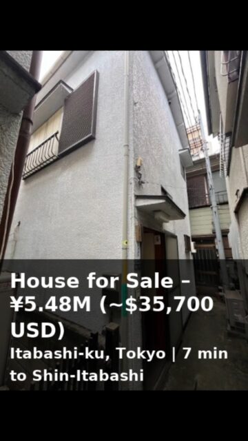 🏠 1LDK House for Sale – ¥5.48M!
💴 Price: ¥5,480,000 (~$35,700 USD)
🏡 Ownership: Freehold
📦 Currently vacant – ready for immediate handover
📍 Itabashi 4-Chome, Itabashi-ku, Tokyo
🚉 7-min walk to Shin-Itabashi Station (Toei Mita Line)
🚉 12-min walk to Itabashi Station (JR Saikyo Line)
✨ Highlights:
Estimated rental yield ~13.1% – great for investors!
Compact 1LDK layout
Convenience at your doorstep: supermarket, convenience store, and schools within a 5-min walk
Quiet residential location with good access
Land area: 28.09㎡
Building area: 13.22㎡ (wooden single-story)
🛠 We can also arrange full renovation work for you!
💬 DM us anytime for a free quote.
⚠️ Notes:
Non-rebuildable property (cannot be rebuilt under current laws)
🔑 Looking to buy, sell, or manage property in Japan?
We offer full real estate brokerage and management services entirely in English.